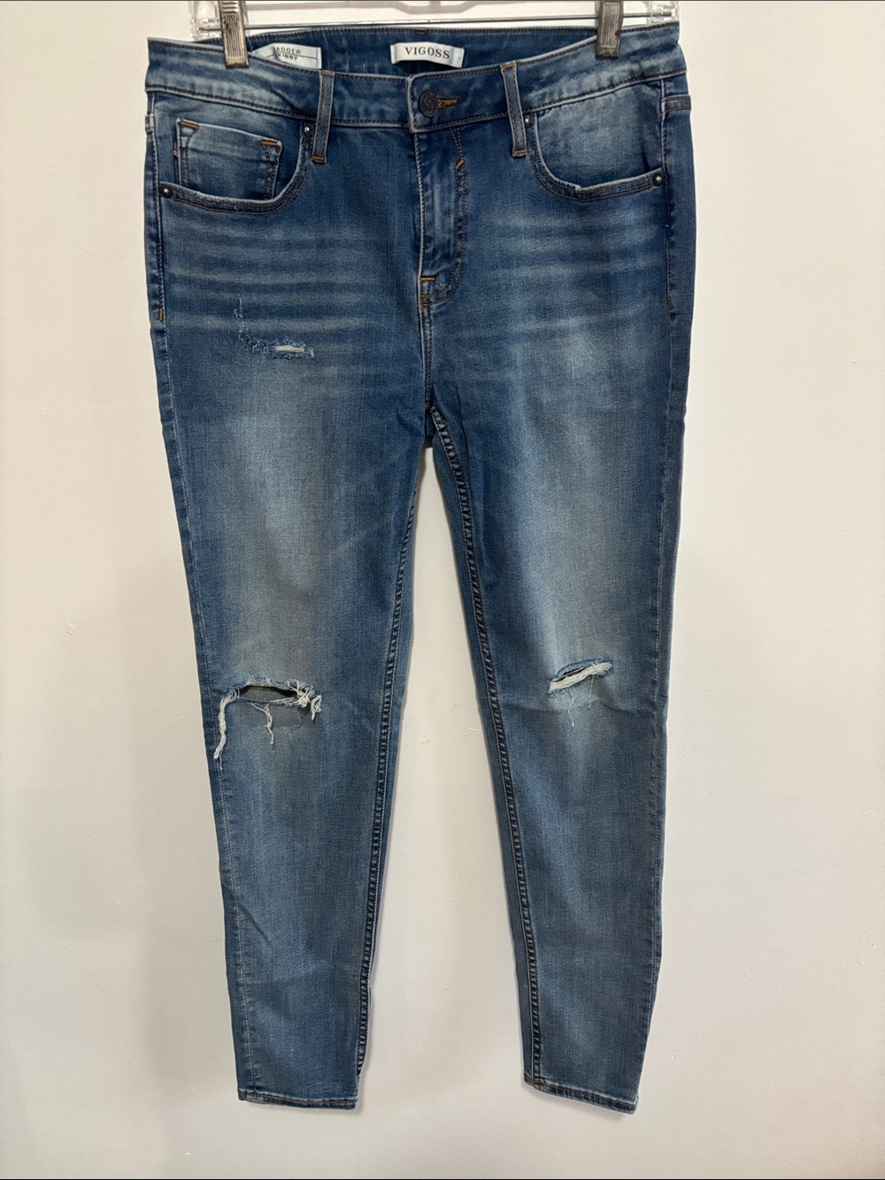 Vigoss Jagger Skinny Jeans Size 30 Medium Wash Distressed Knee Slits Stretch